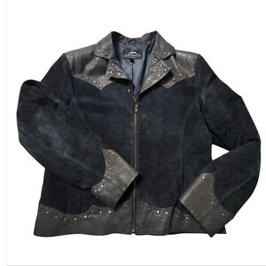 Vintage Montanaco Black Suede & Smooth Leather Western  Jacket Womens Sz L